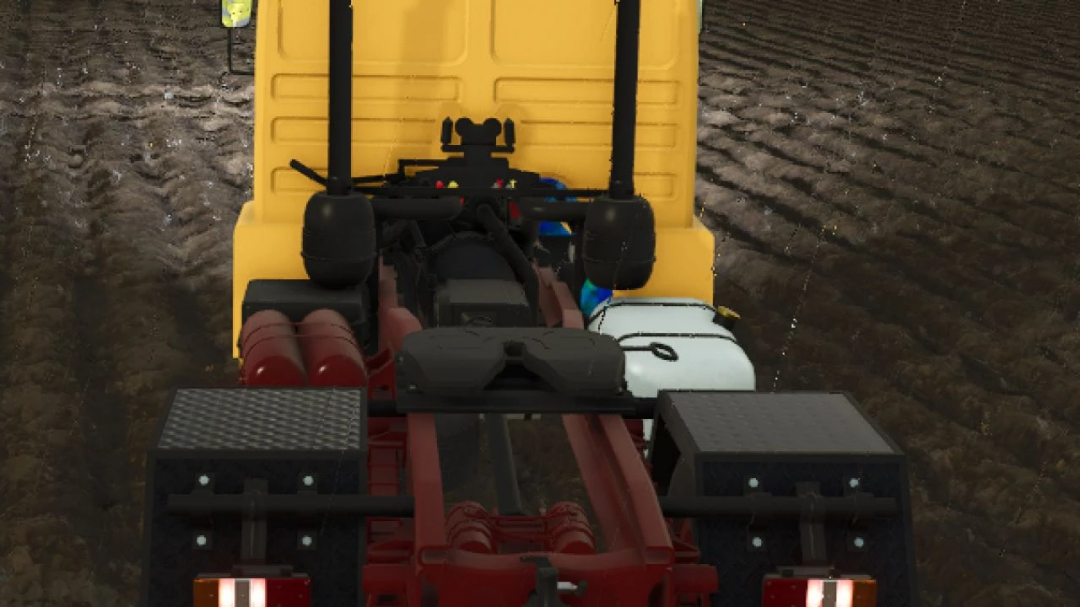 FS25 mod Roman Cap v1.0.0.0 showcasing a truck rear on muddy terrain.