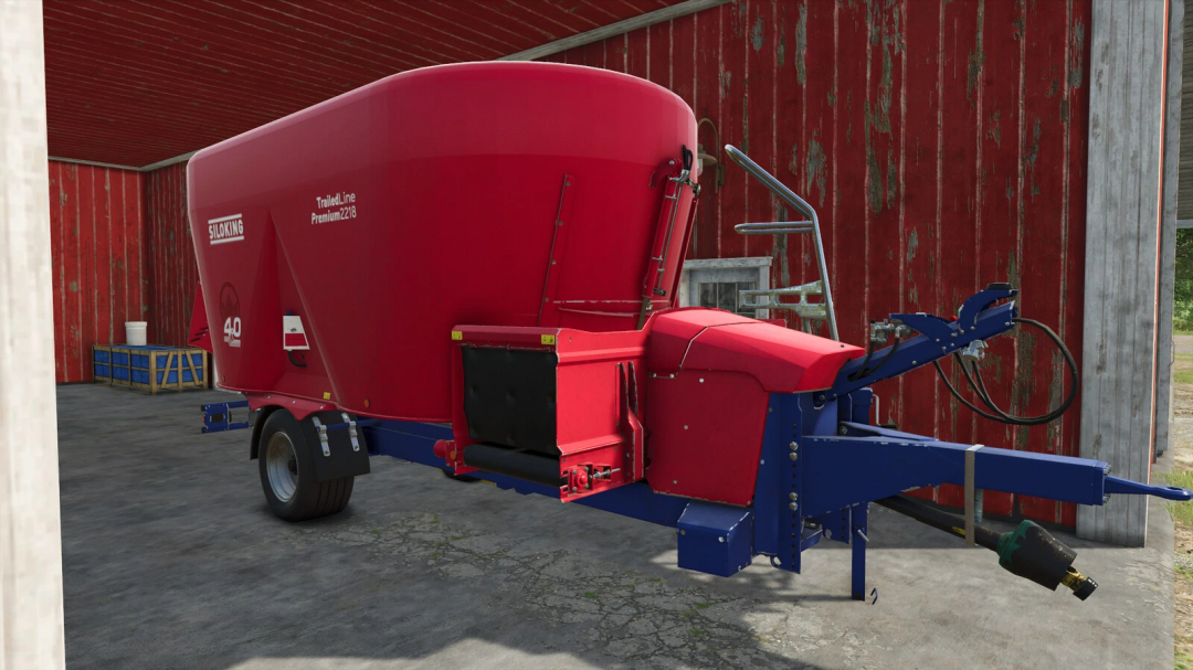 Siloking TrailedLine 4.0 Premium 2218-22 mod in FS25, displayed in a barn setting.