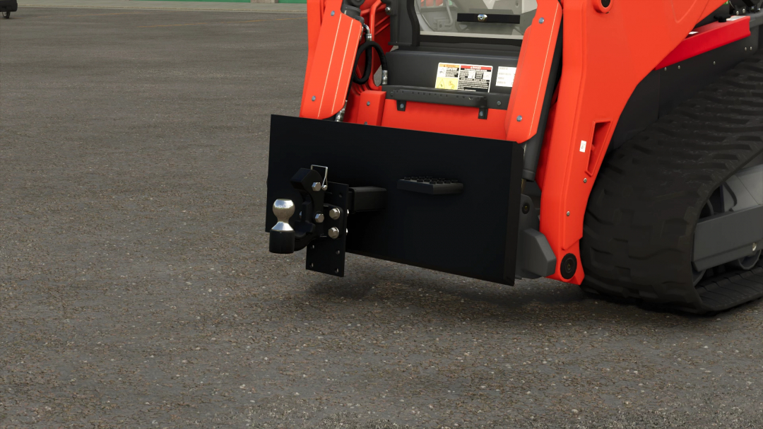 FS25 mod Skid Steer Hitch Adapter v1.0.0.0 shown attached to a skid steer for Farming Simulator 25.