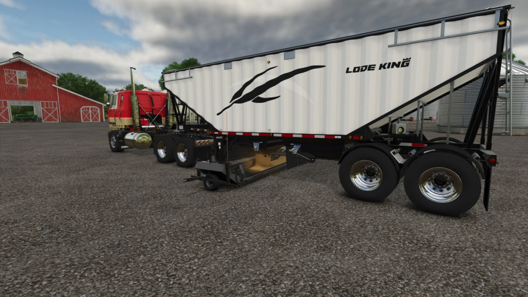 FS25 mod Soaring Eagle SA30 Drive-Over Conveyor next to a truck in a farm setting.