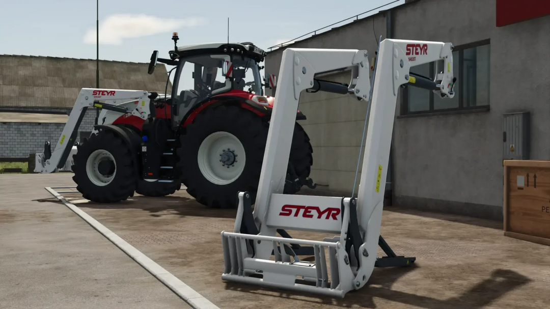 Steyr S4020T Frontlader v1.0.3.0 mod for Farming Simulator 25, featuring a detailed red tractor with front loader attachment.