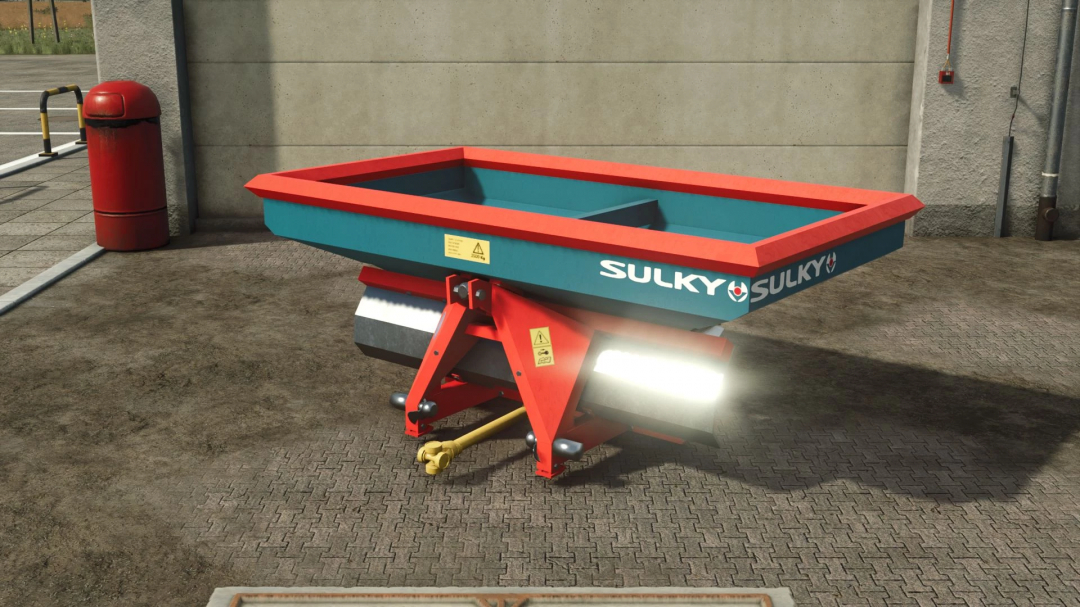 Sulky DPX Prima v1.0.0.0 mod in Farming Simulator 25, a detailed agricultural spreader attachment.