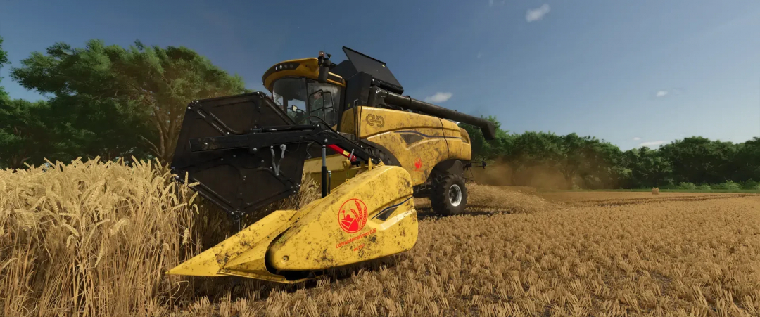 FS25 mod Varifeed 28ft harvester in wheat field