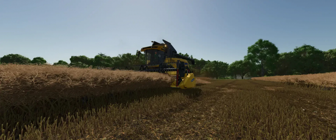 FS25 mod Varifeed 28ft harvester Claas & New Holland v2.0.0.0 working in a wheat field.