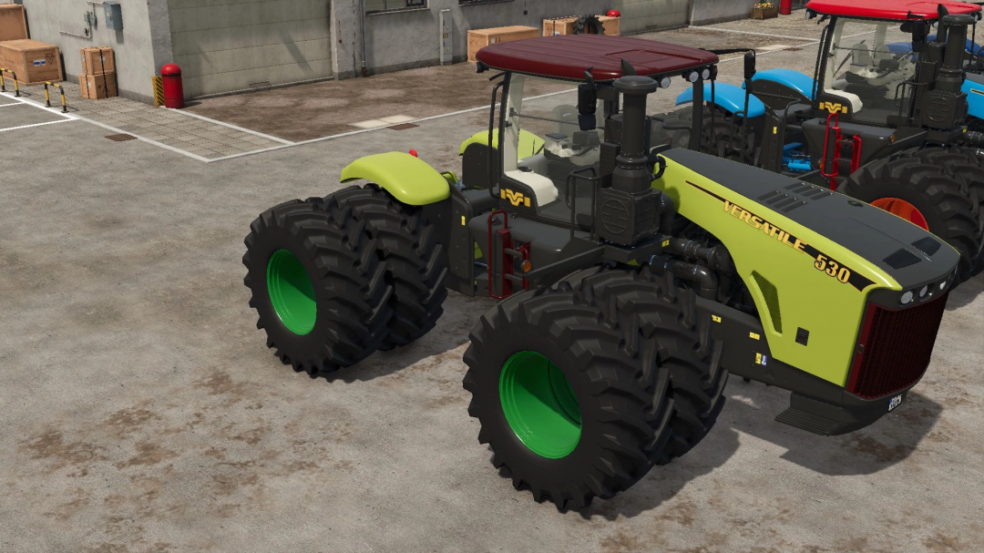 Versatile WD4 tractor mod in Farming Simulator 25 with green wheels and a red roof.