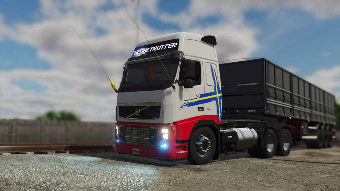 Volvo FH 2010 truck mod in FS25 with trailer on a sunny day.