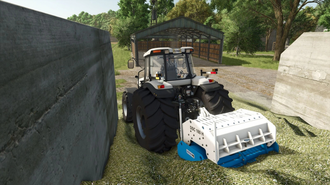 FS25 mod image showing a tractor equipped with the WeberMT DSC 180 v1.0.0.0 in Farming Simulator 25.