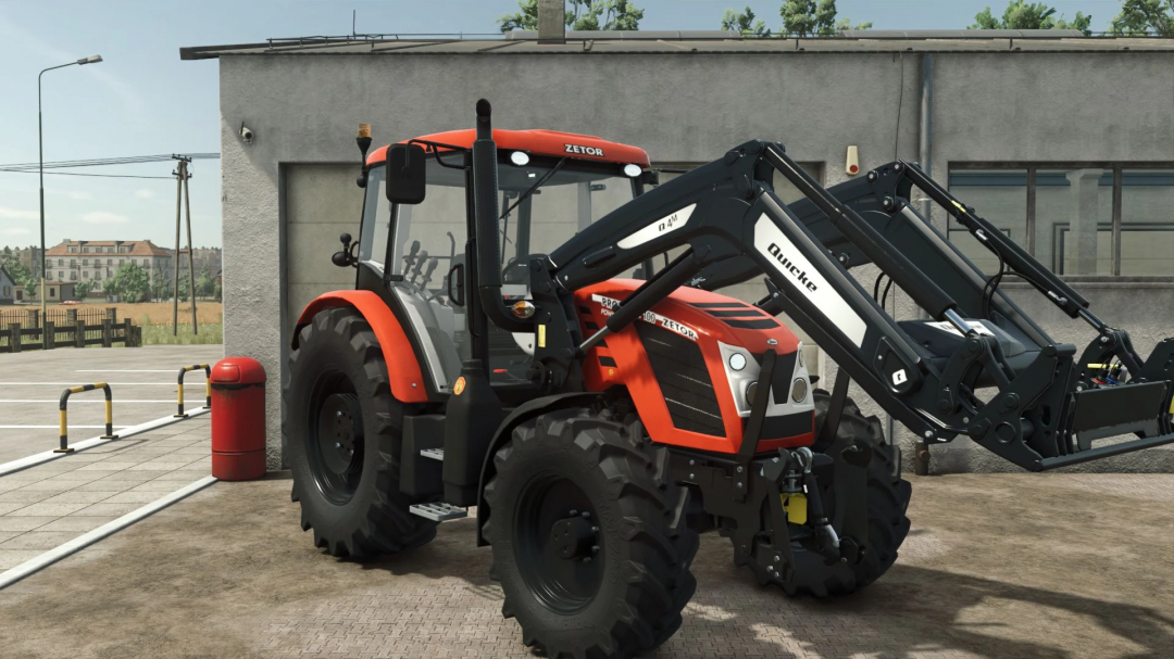 Zetor Proxima 2016 tractor mod for Farming Simulator 25, showcasing a bright red design and front loader attachment.