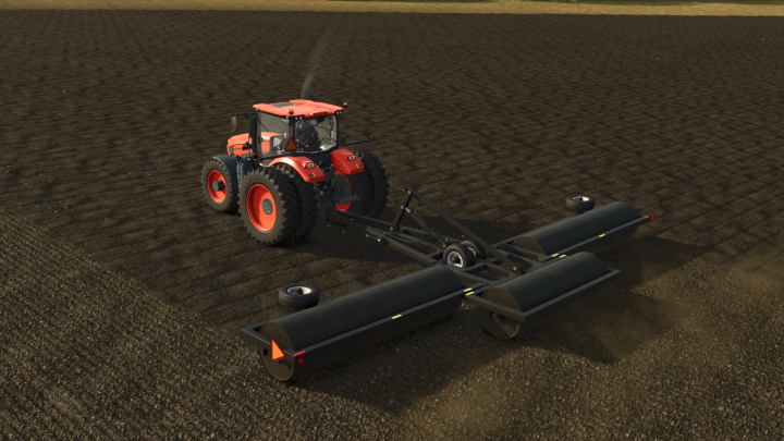 fs25-mods,  FS25 mod image: Red tractor using 40FT Land Roller v1.0.0.0 on a field in Farming Simulator 25.