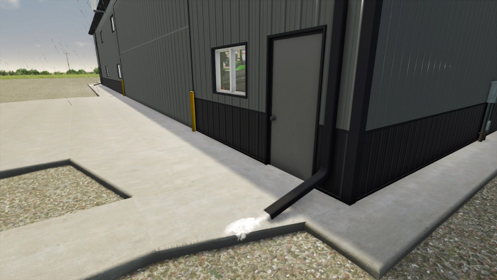 fs25-mods,  Farming Simulator 25 mod 81x120 Shop v1.0.0.0 showing building exterior with drainage pipe.