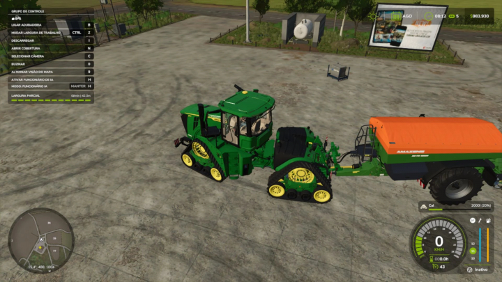 fs25-mods,  Top view of a green tractor with Amazone ZG TS 10001 attached in FS25 mod.