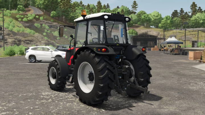 fs25-mods, Armatrac 1104 tractor mod in FS25, parked on a lot with a car and trees in the background.