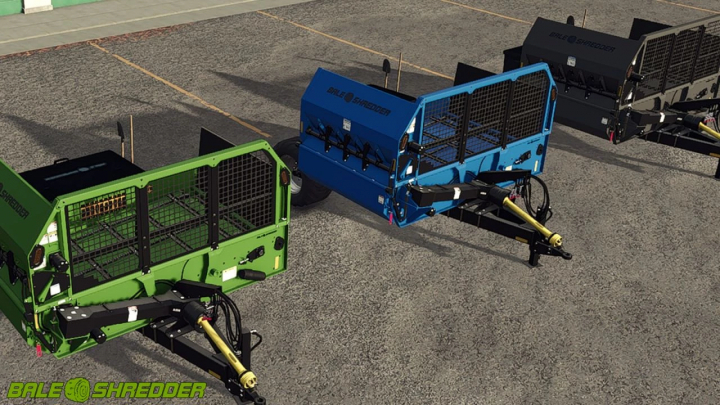 fs25-mods,  FS25 mod Bale Shredder v1.0.0.0 in green, blue, and black on a pavement.