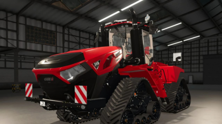 fs25-mods,  Case IH Steiger 715 Quadrac tractor mod for Farming Simulator 25 in a workshop setting, showcasing its robust design.