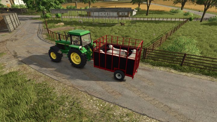 fs25-mods,  FS25 mod Cattle Trailer v1.0.0.0 transporting sheep in a field, showcased in Farming Simulator 25.