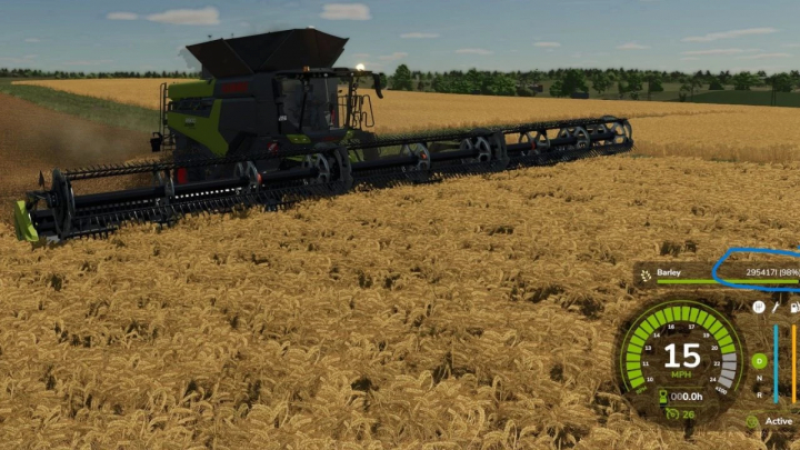 fs25-mods,  FS25 mod Claas Lexion 8900 Enhanced v1.0.0.0 harvesting barley in a field.