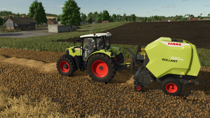 fs25-mods, FS25 mod: Claas Rollant 520 baler in a field. Farming Simulator 25 mods.