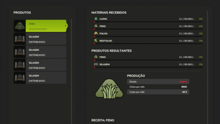 fs25-mods,  FS25 Fermenter Silo v1.1.0.0 mod interface showing hay production details in Farming Simulator 25.