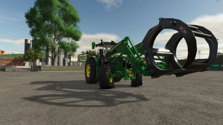 fs25-mods,  FS25 mod Front Loader to Wheel Loader Adapter v1.0.0.0 on a tractor in a farm setting.