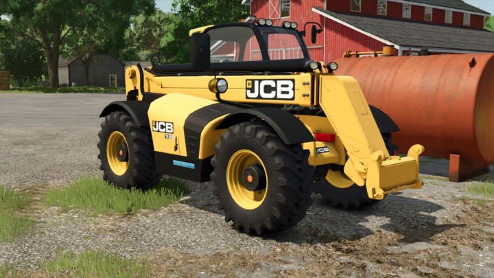 fs25-mods,  JCB 535-95 mod in FS25, showing detailed farm machinery by a barn.