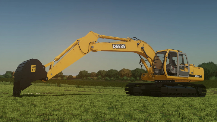 fs25-mods,  John Deere 200LC excavator mod for Farming Simulator 25 in a field.