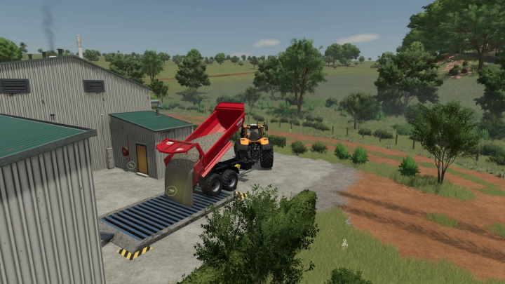 fs25-mods,  FS25 mod Lime Factory v1.0.0.0 showing a truck unloading lime into a factory in Farming Simulator 25.