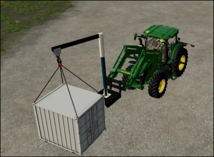 fs22-mods,  FS22 mod Portable Jib Crane lifting container with tractor in Farming Simulator 22.