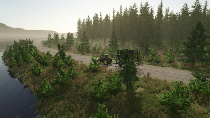 fs25-mods,  RGC FS25 EDITS v1.0.0.0 mod featuring a tractor on a forest path in Farming Simulator 25.