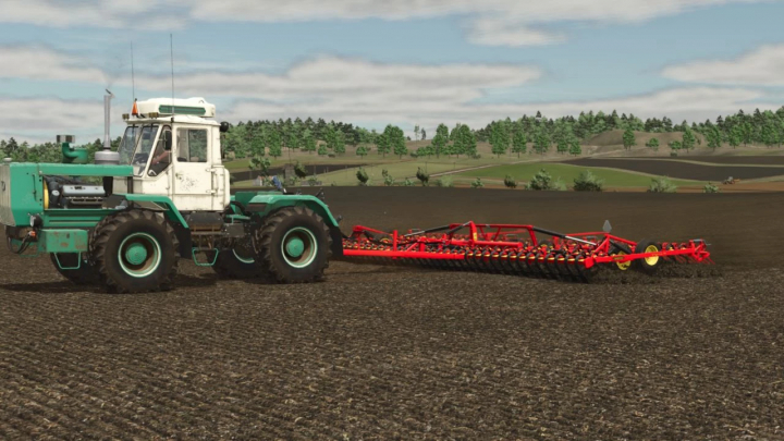 fs25-mods,  FS25 mod Väderstad NZ 900 v1.0.0.0: tractor towing a red harrow on a field