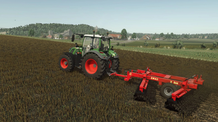 fs25-mods, FS25 mod Zmaj Z844 v1.0.0.0 in action with tractor on a field