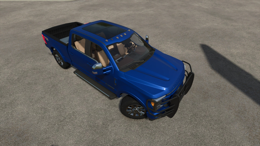 Blue 2019 F250 Limited mod in FS25 displaying 3D details. Ideal mod for Farming Simulator 25 enthusiasts.