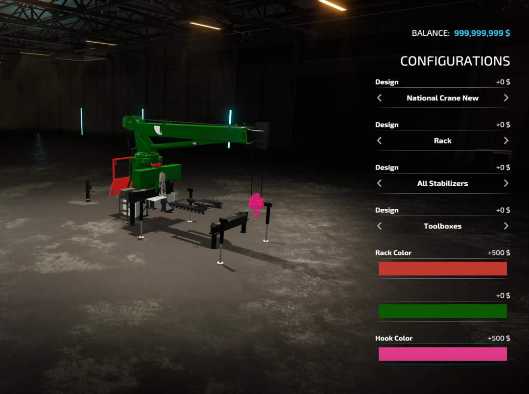 FS22 mod AR Crane Bodies v1.0.0.0 showing crane configuration options in Farming Simulator 22.