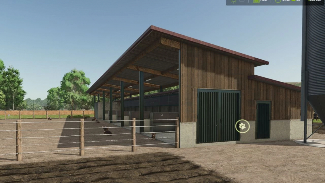 Animal Stable Pack v1.0.0.0 mod for FS25 featuring a wooden animal stable in Farming Simulator 25.