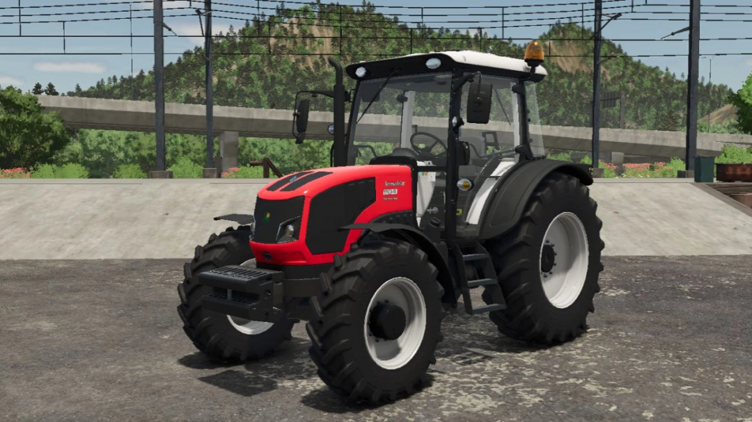 FS25 Armatrac 1104 v1.0.0.0 mod showcasing a red and black tractor. Detailed design for Farming Simulator 25.