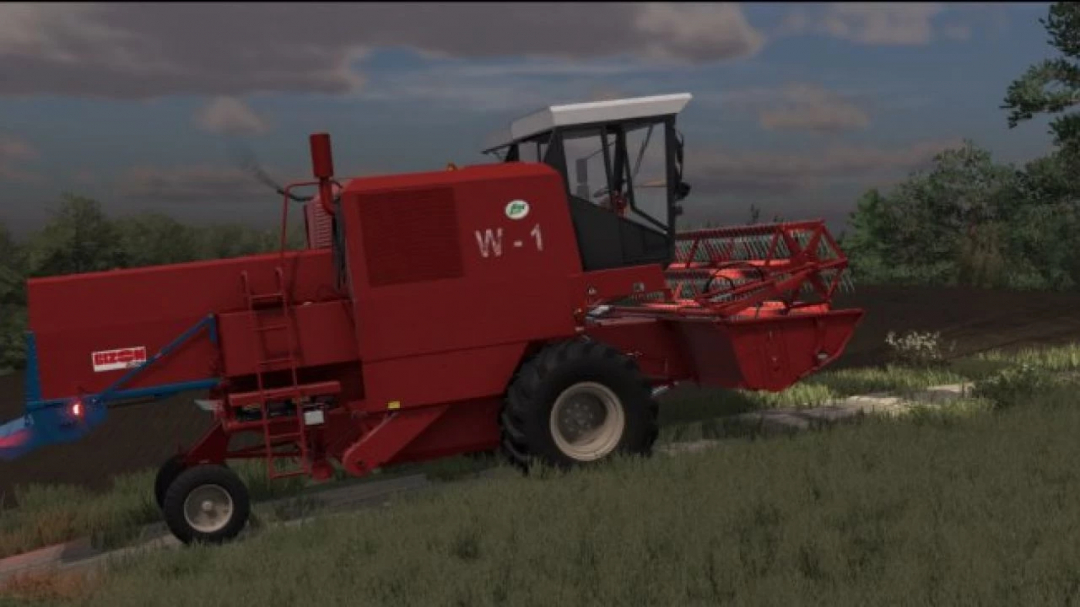 FS22 Bizon Z-050/Z-056/Z-057 mod, red harvester in field, Farming Simulator 22