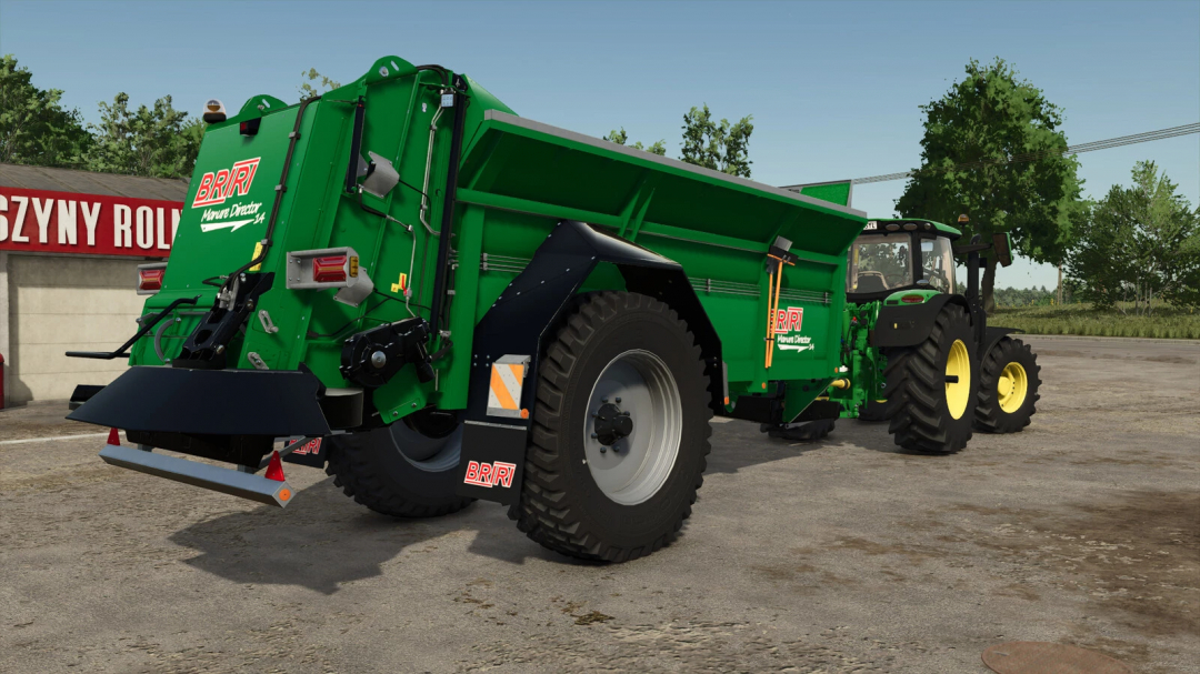 Briri Manure Director 14 mod in FS25, showing a green manure spreader attached to a tractor.