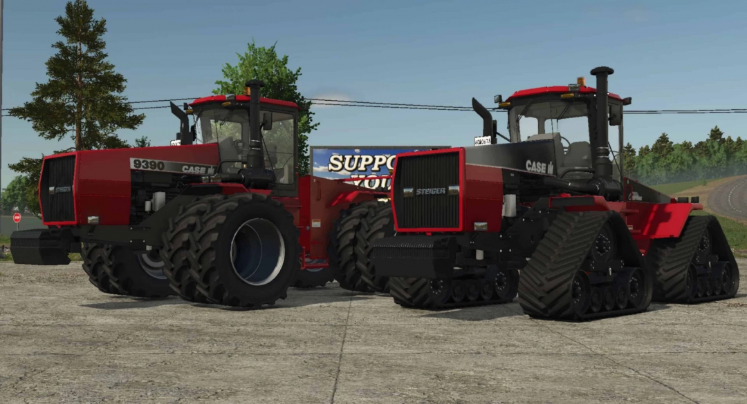 FS25 mods: Two Case IH QT Steiger tractors parked on a farm in Farming Simulator 25.