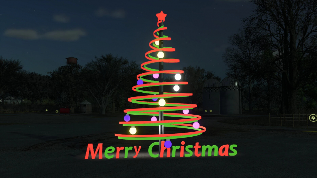 Festive Christmas tree and 'Merry Christmas' in Farming Simulator 25 mod, Christmas Pack v1.0.0.0.