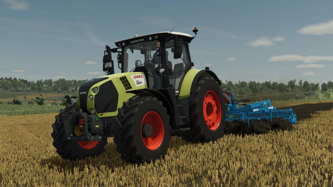 Claas Arion 610-660 tractor mod in FS25 plowing a field.