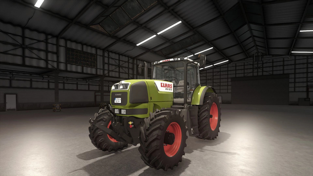 Claas Atles 900RZ tractor mod in Farming Simulator 25, showcased in a barn setting.