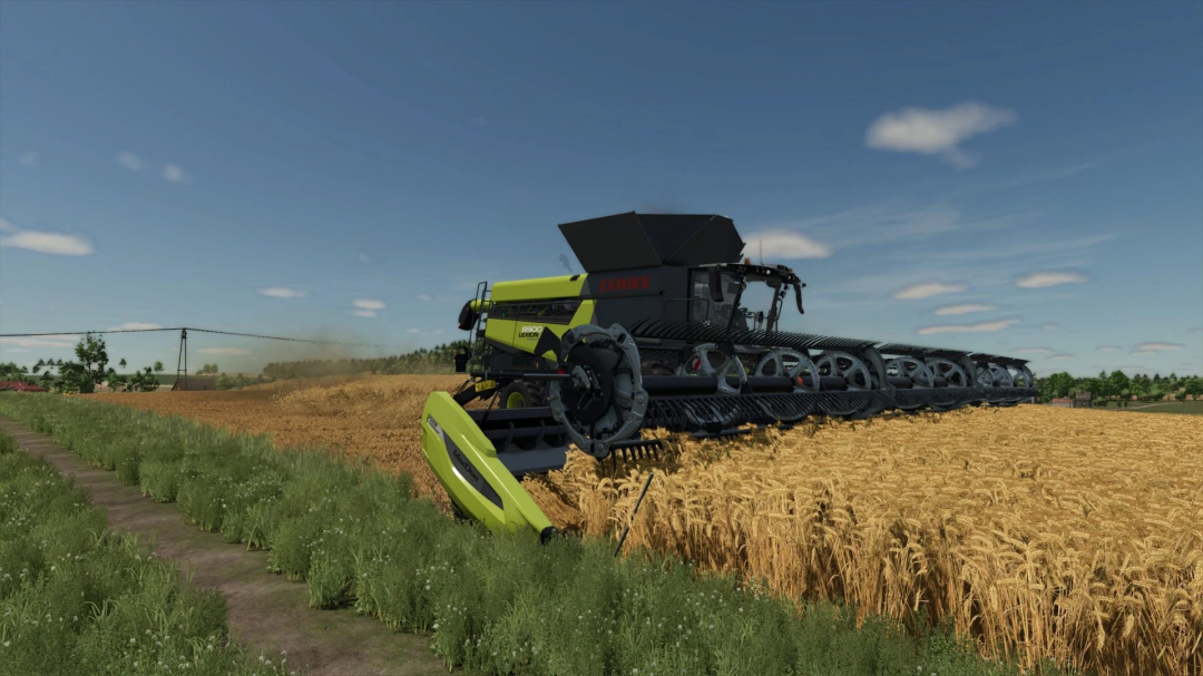 Claas Lexion 8900 harvester in wheat field, Farming Simulator 25 mod.