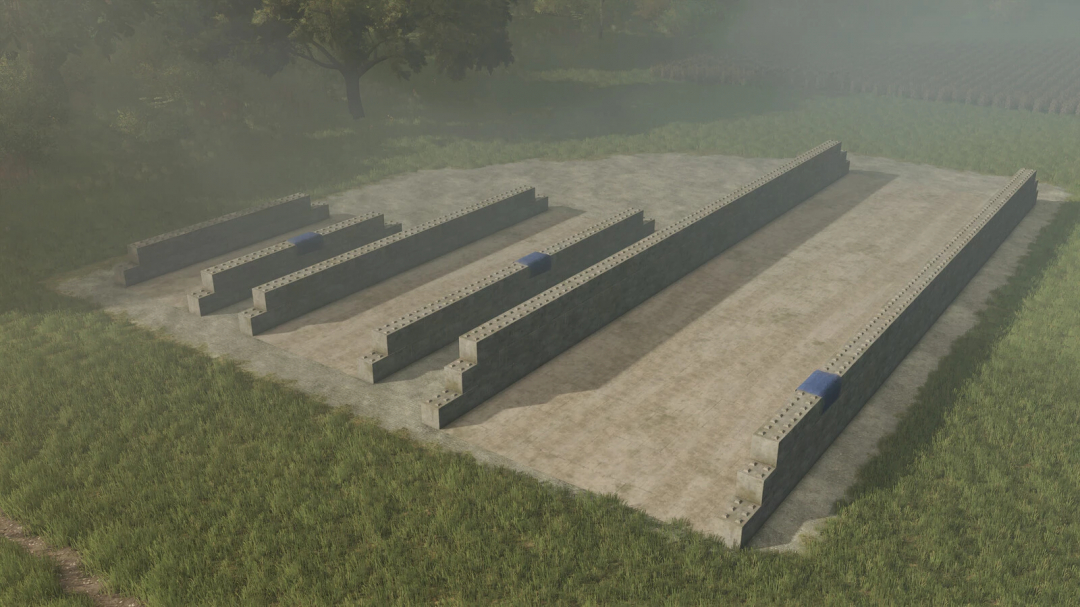 Concrete Blocks Silo Pack v1.0.0.0 for FS25 with multiple silos on a grassy field.