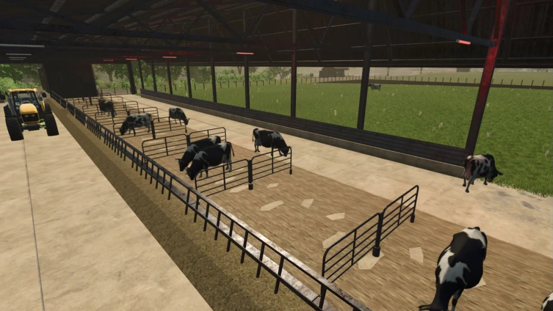 FS25 mods: Enclosure for 150 dairy cows with tractor in Farming Simulator 25.