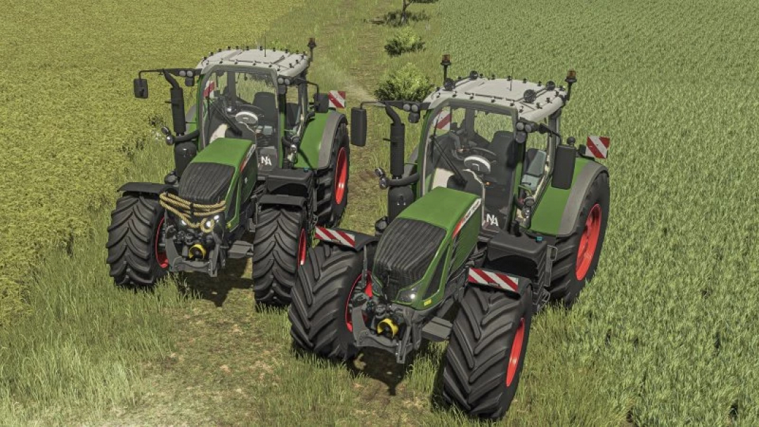 Two Fendt 700 SCR tractors in a field in FS25 mod. Farming Simulator 25 mod showcasing realistic tractors.