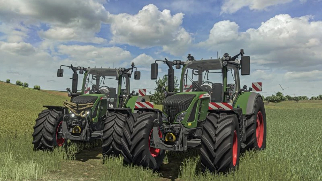 Two Fendt 700 SCR tractors in a field in FS25 mods, showing detailed design in Farming Simulator 25.