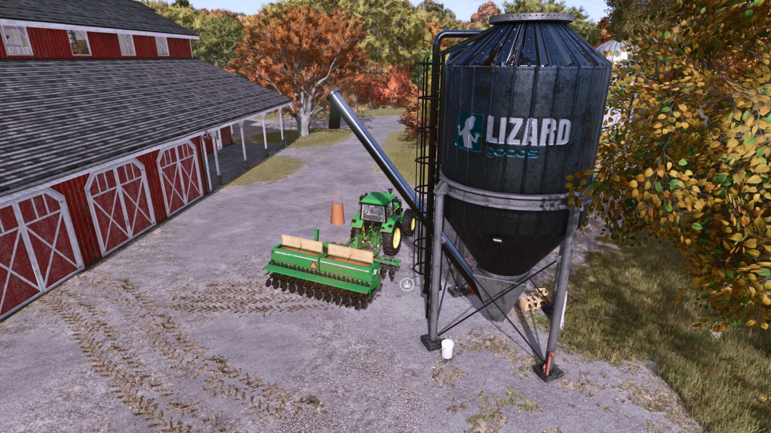 FS25 Multifruit Buying Station mod with silo and tractor setup at a farm in Farming Simulator 25.