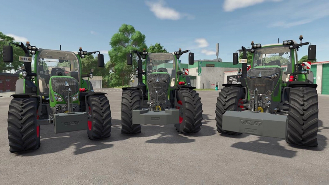 Three Fendt tractors with weights in Farming Simulator 25 mod Fendt Weights Pack v1.0.0.0.