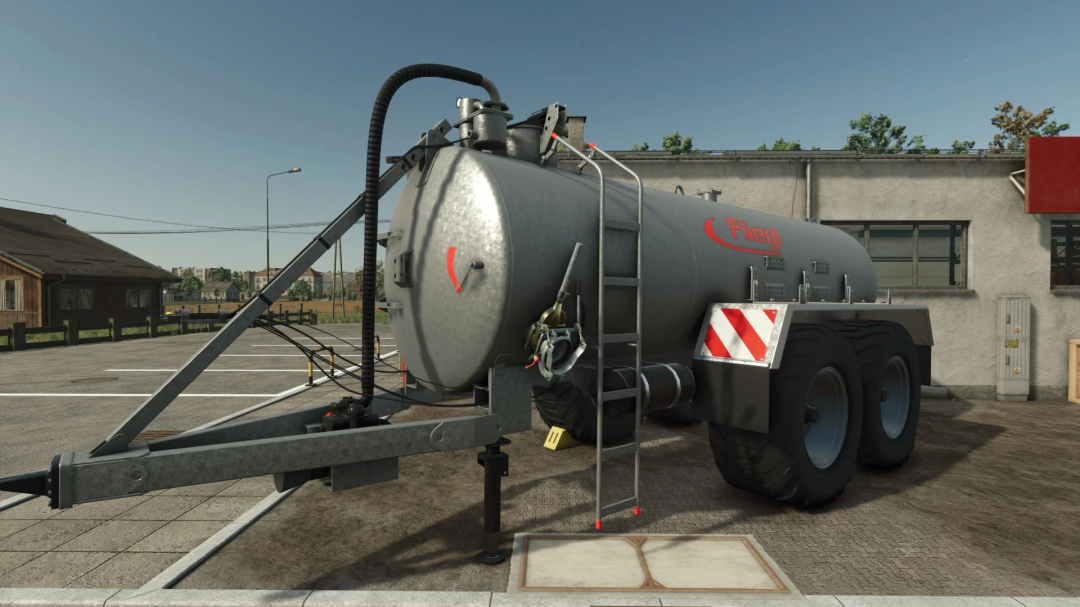 Fliegl VFW 14000 trailer mod for FS25, version 1.0.0.1, displayed in a Farming Simulator 25 game setting.