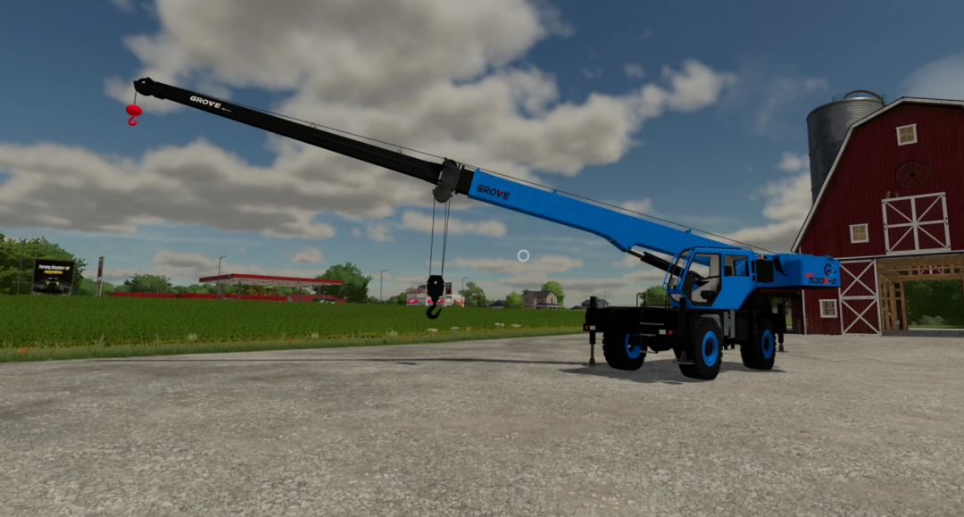 FS22 mod Grove 530 E-2 Edit by CFR v1.0.0.0 showcasing a blue crane in Farming Simulator 22.