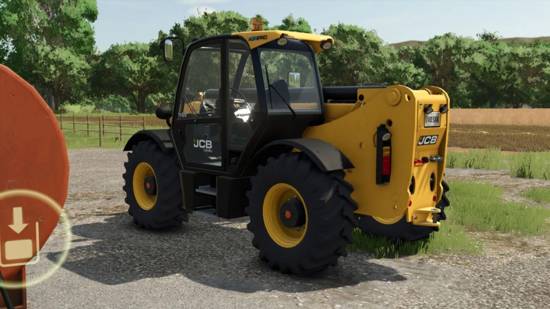 Side view of JCB 535-95 v1.0.0.0 mod in Farming Simulator 25, showcasing its detailed design. FS25 mods enhance gameplay.